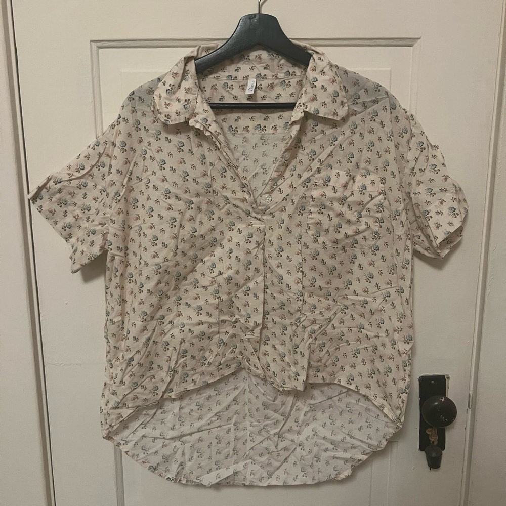 DOMI organic cotton medium short sleeve pj shirt in floral print